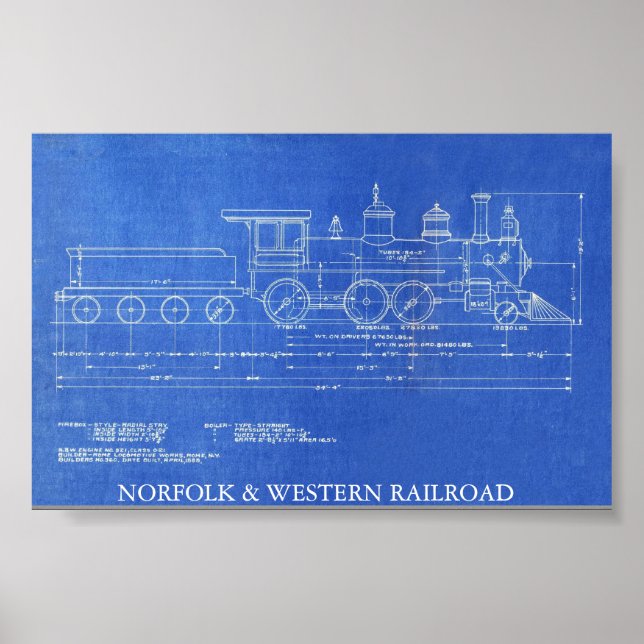 PÓSTER MOTOR DE FERROCARRIL NORFOLK Y OCCIDENTAL Nº 521 (Frente)