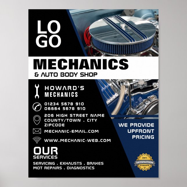 Póster Motor de motor, mecánica automática y publicidad d (Frente)