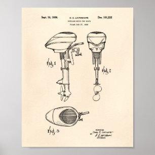 Póster Motor Para Barcos 1936 Patent Art Old Peper