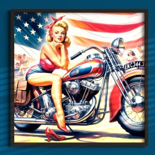 Póster Motorciclo Retro Pin Up