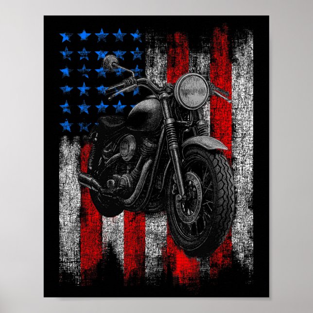 Póster Motorcycle Graphic Mens Biker Bandera Americana (Frente)