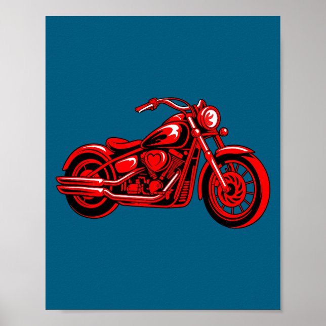 Póster Motorcycle Heart Biker Valentines Day Rider Couple (Frente)