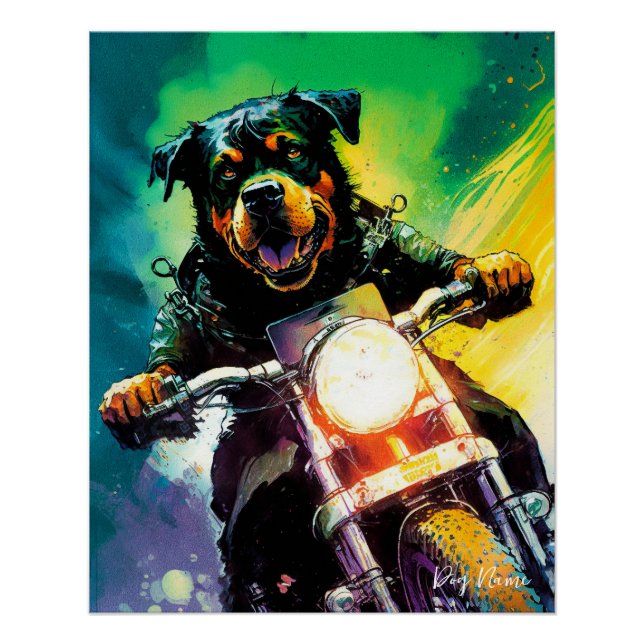 Póster Motorcycle, Motorbike - Rottweiler Dog 001 (Anverso)