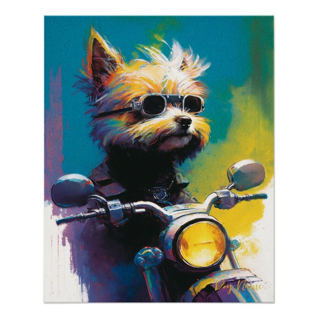 Póster Motorcycle, Motorbike - Yorkshire Terrier Dog 002 (Anverso)