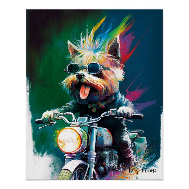 Póster Motorcycle, Motorbike - Yorkshire Terrier Dog 006 (Anverso)