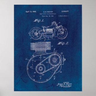 Póster Motorcycle Shaft Drive 1943 Patent Blueprint