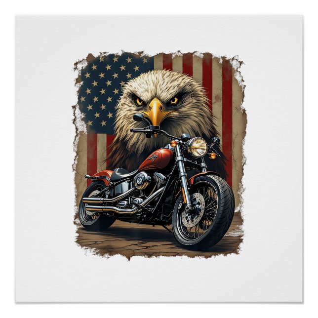 Póster Motorcycle USA Flag Retro Biker Chopper (Anverso)