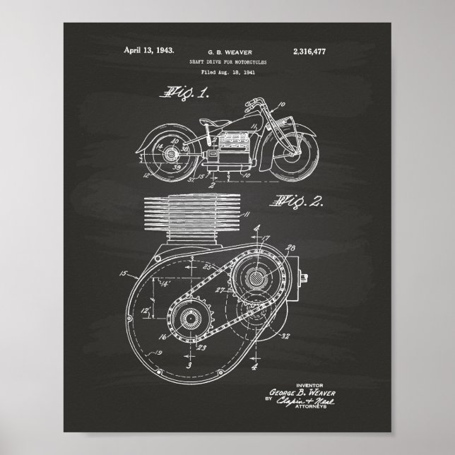 Póster Motorcycles 1943 Patent Art Chalkboard (Frente)