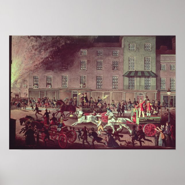 Póster Motores de bomberos de Londres, grabados por R.G.  (Frente)