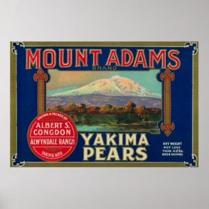 Póster Mount Adams Pear Crate LabelYakima, WA