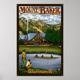 Póster Mount Baker Lodge - Afiche de viaje en cascada sep
