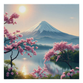 Póster mount fuji and cherry blossoms