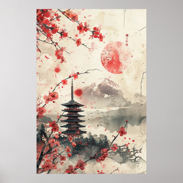 Póster Mount Fuji and Pagoda – Classic Japanese Landscape (Frente)