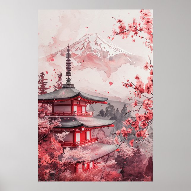 Póster Mount Fuji and Pagoda – Classic Japanese Landscape (Frente)