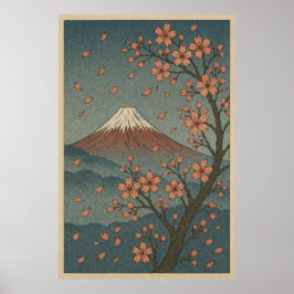 Póster Mount Fuji in Spring: Cherry Blossom Serenity
