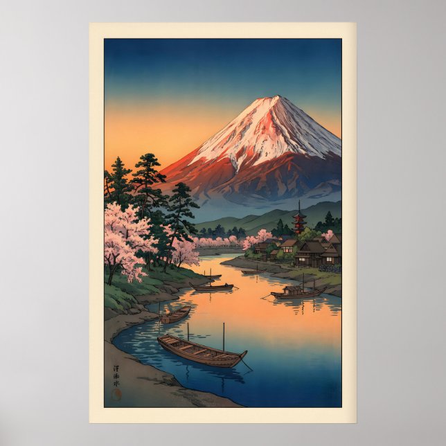 Póster Mount Fuji Sunset Print - Dusky Sky, Mirror-Like (Frente)