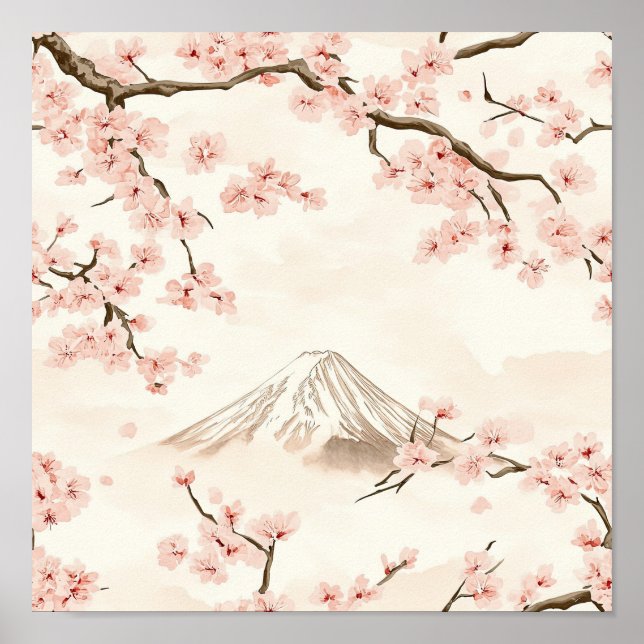 Póster Mount Fuji with Cherry Blossoms – Japanese (3) (Frente)
