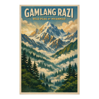 Póster Mount Gamlang Razi, Myanmar retro travel