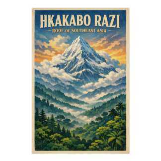 Póster Mount Hkakabo Razi, Myanmar retro travel