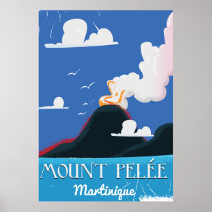 Póster Mount Pelée, poster de viajes de Martinica Vintage