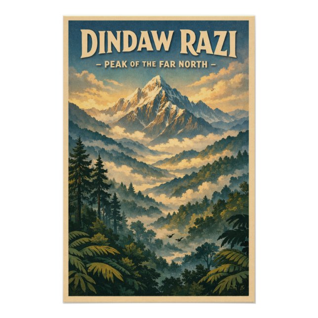 Póster Mount Romaing Razi, Myanmar retro travel (Anverso)