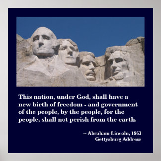 Póster Mount Rushmore Poster with Gettysburg Address