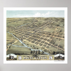 Póster Mount Vernon, mapa panorámico del OH - 1870