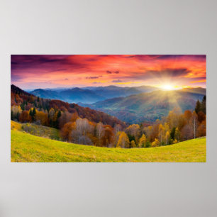 Póster Mountain autumn landscape with forest