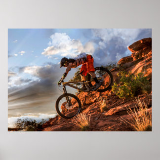 Póster Mountain Bike in Rugged Mountain Terrain in Sunbea