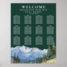 Póster Mountain Floral Emerald Wedding Seating Chart