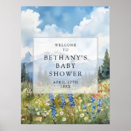 Póster Mountain Floral Meadow Baby Shower Welcome Sign