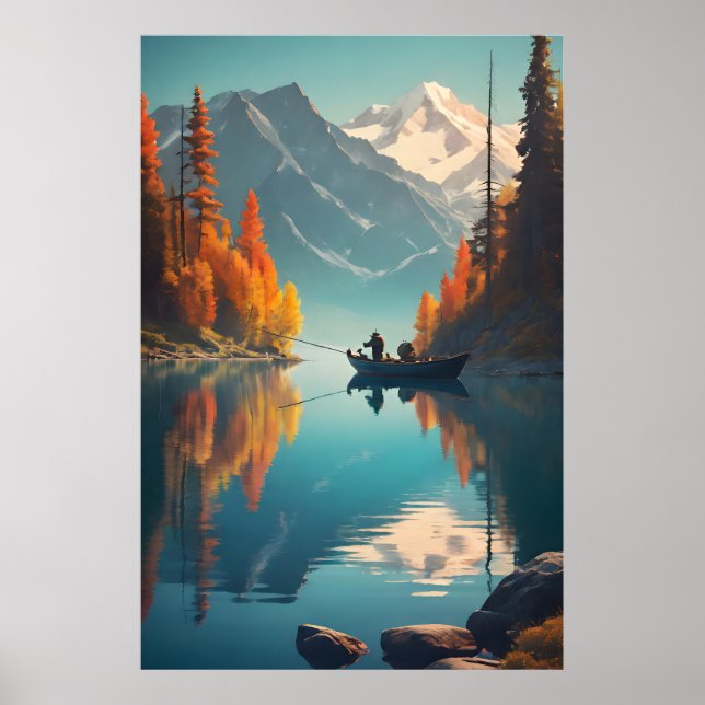 Póster Mountain Lake Fishing Nature Poster (Frente)