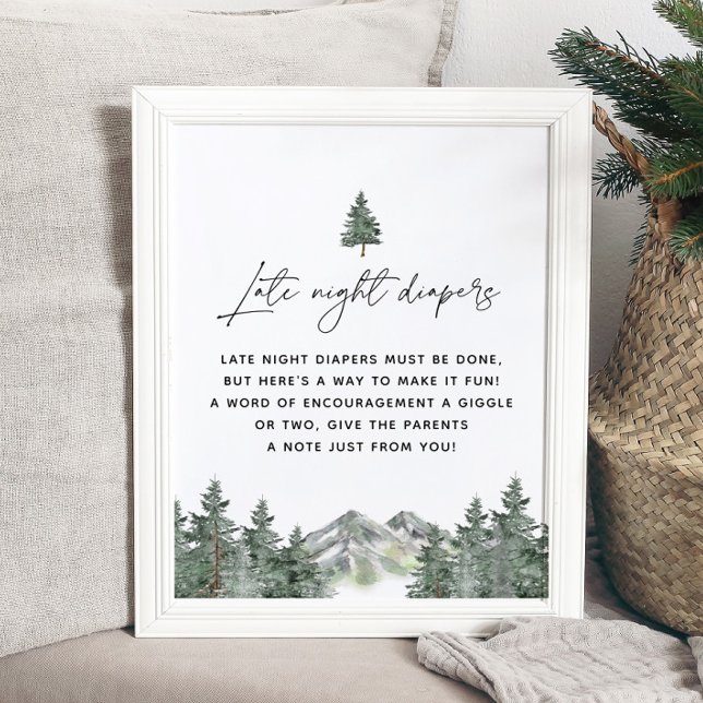 Póster Mountain Late Night Diapers Rótulo Baby Shower (Subido por el creador)