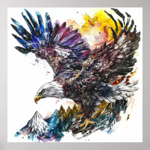 Póster Mountain Majesty Eagle Watercolor