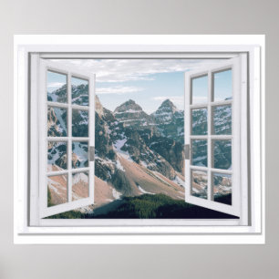 Póster Mountain Peaks View Fake Window