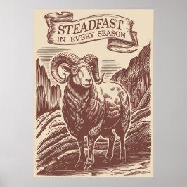 Póster Mountain Ram Steadfast Nature Woodcut Design