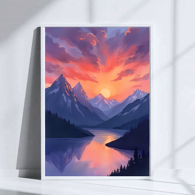 Póster Mountain Range Sunset | Paisaje del lago acuático (Subido por el creador)
