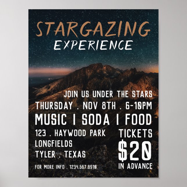 Póster Mountain Stargazer, publicidad de eventos Planetar (Frente)
