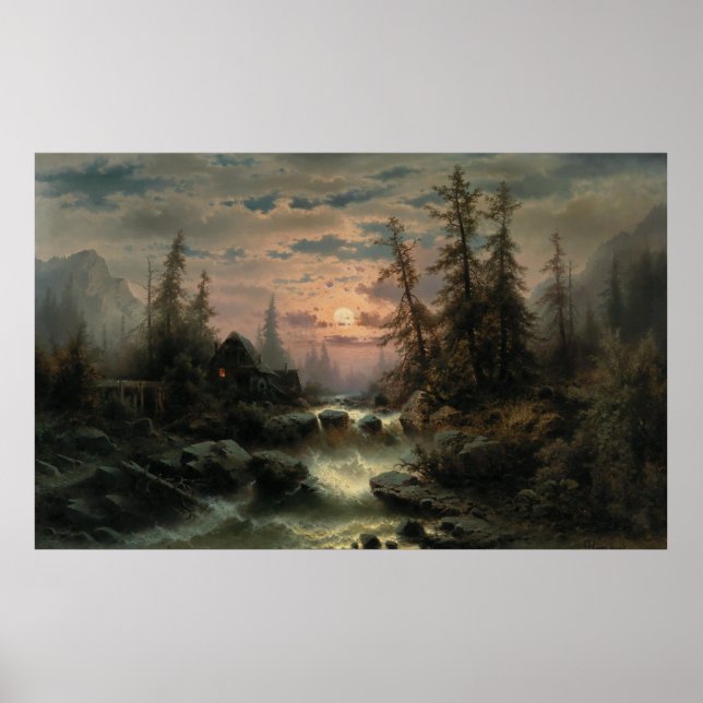 Póster Mountain Stream en la luz de la luna - Albert Rieg (Frente)