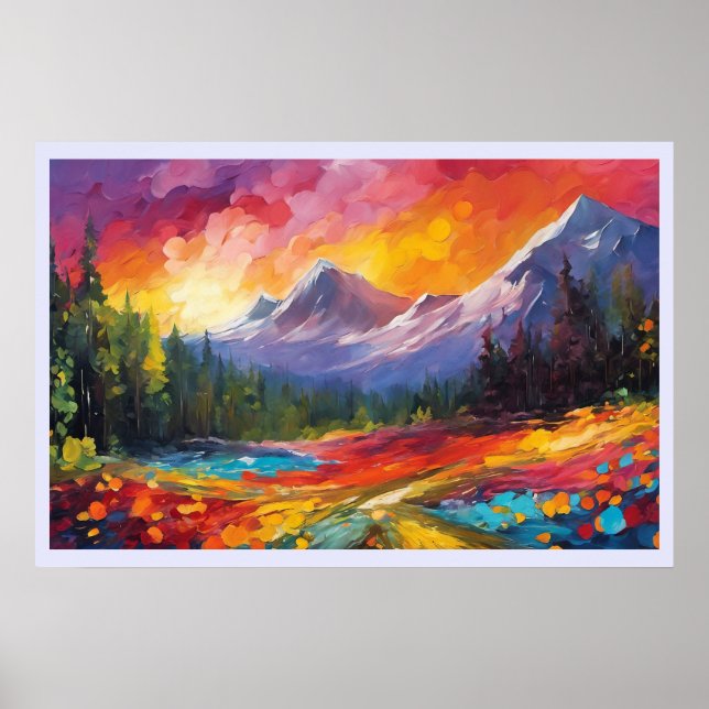 Póster Mountain Sunrise Coloristic Art (Frente)