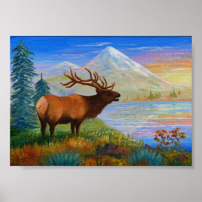Póster Mountain Wapiti Elk Art Forest Creationarts (Frente)