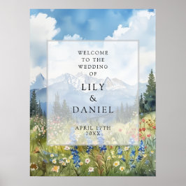 Póster Mountain Wildflowers Floral Wedding Welcome Sign