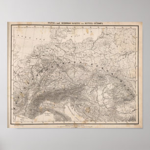 Póster Mountains and Rivers of Europe