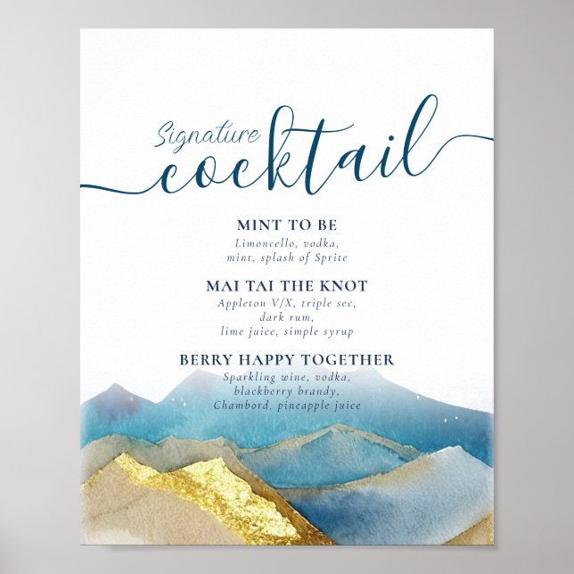 Póster Mountains Wedding Signature Cocktails Drinks Menu (Frente)