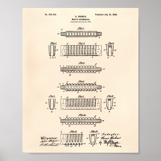 Póster Mouth Harmonica 1900 Patent Art Old Peper (Frente)