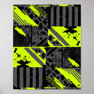 Póster Movimiento abstracto en verde limón, negro y gris