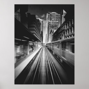 Póster Movimiento de tren acelerado Skyline urbano