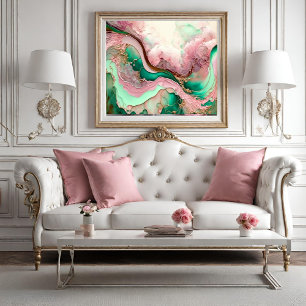 Póster Movimiento oceánico rosa y Verde azulado abstracto