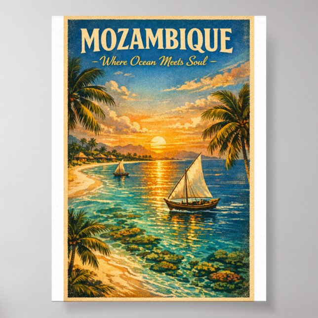 Póster Mozambique Paraíso – Viajes con Estilo Retro (Frente)