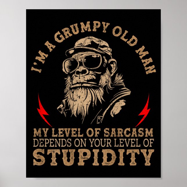 Póster Mpy Old Man - My Level Of Sarcasm Funny Monkey (on (Frente)